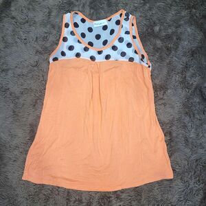 Pollux Women's Sleeveless Orange Polka Dot Top Sz Small Rayon Lightweight Beachy